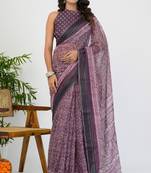 women's floral print cotton blend saree -magenta