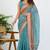 women's block print cotton blend saree -turquoise
