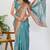 women's block print cotton blend saree -turquoise