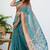 women's block print cotton blend saree -turquoise