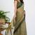 women's floral print cotton blend saree -green