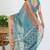women's block print cotton blend saree -turquoise