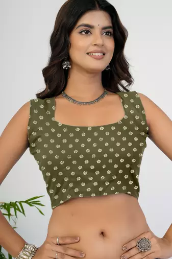 women's floral print cotton blend saree -green