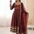 Maroon Color Lace Work With Kali Cutting Work Cosmos Silk Gown Set
