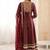 Maroon Color Lace Work With Kali Cutting Work Cosmos Silk Gown Set