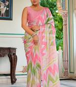 women's chevron print chiffon saree -pink