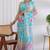 women's chevron print chiffon saree -turquoise