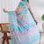 women's chevron print chiffon saree -turquoise