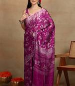 women's floral print chiffon saree -magenta