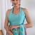 women's chevron print chiffon saree -turquoise