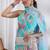 women's chevron print chiffon saree -turquoise