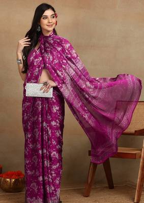 women's floral print chiffon saree -magenta 2