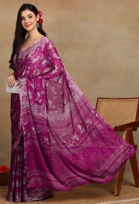 women's floral print chiffon saree -magenta 3
