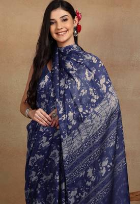 women's floral print chiffon saree -blue 5