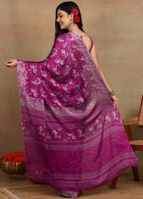 women's floral print chiffon saree -magenta 4