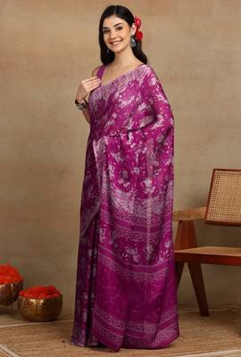 women's floral print chiffon saree -magenta 5