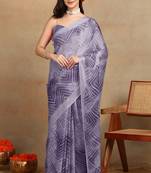 women's chevron zig zag print chiffon saree -lavender