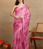 women's chevron zig zag print chiffon saree -pink