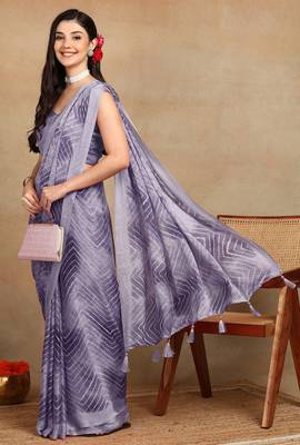 women's chevron zig zag print chiffon saree -lavender 2