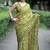 women's block print chiffon saree -green