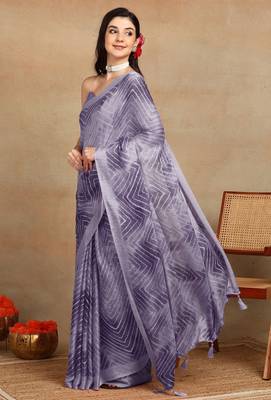 women's chevron zig zag print chiffon saree -lavender 3