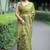 women's block print chiffon saree -green