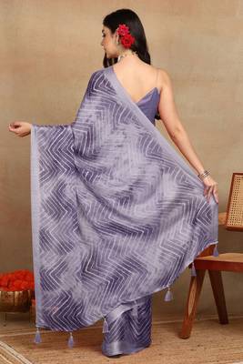 women's chevron zig zag print chiffon saree -lavender 4