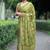 women's block print chiffon saree -green