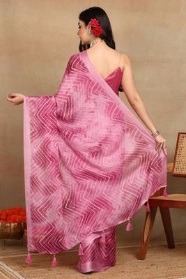 women's chevron zig zag print chiffon saree -pink 4