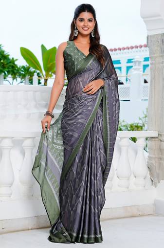 women's chevron print chiffon saree -purple