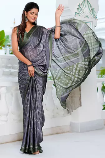 women's chevron print chiffon saree -purple