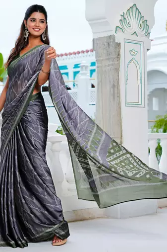 women's chevron print chiffon saree -purple