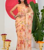 women's floral print chiffon saree -orange