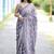 women's block print chiffon saree -lavender
