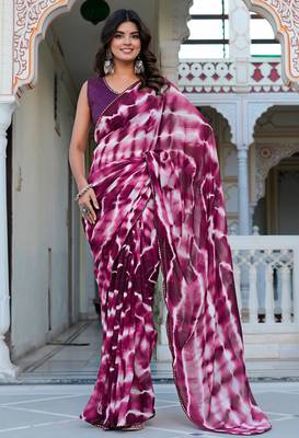 women's shibori print chiffon saree -wine 1