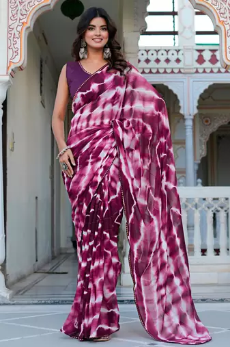 women's shibori print chiffon saree -wine