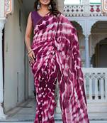 women's shibori print chiffon saree -wine