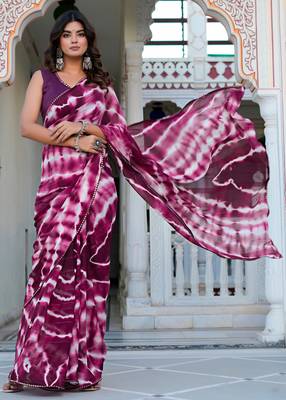 women's shibori print chiffon saree -wine 2