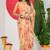 women's floral print chiffon saree -orange