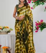 women's shibori print chiffon saree -green