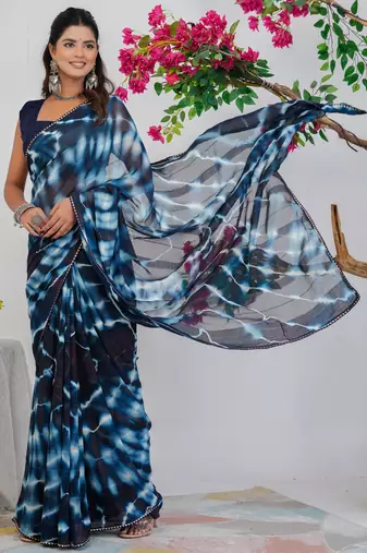 women's shibori print chiffon saree -blue