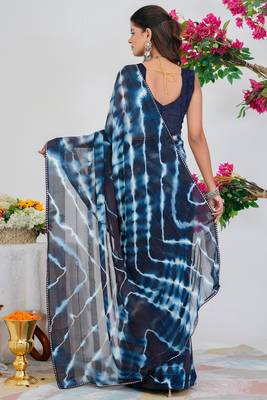 women's shibori print chiffon saree -blue 4