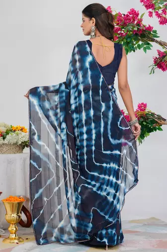 women's shibori print chiffon saree -blue