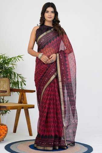 women's ikkat print kota doria saree -red