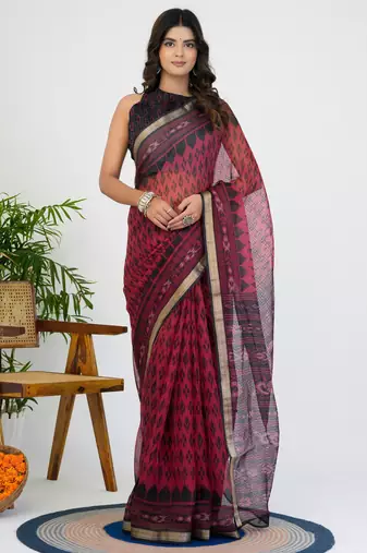 women's ikkat print kota doria saree -red