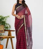 women's ikkat print kota doria saree -red
