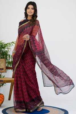 women's ikkat print kota doria saree -red 3