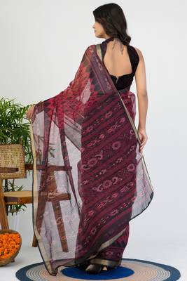 women's ikkat print kota doria saree -red 4