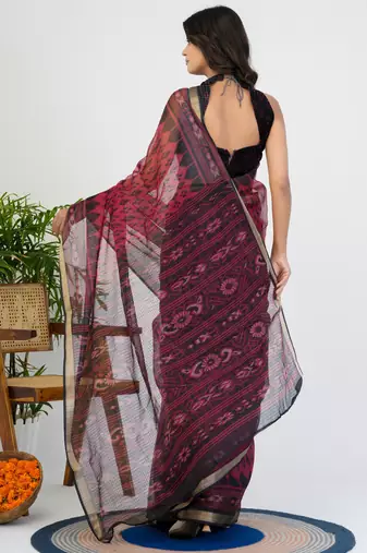 women's ikkat print kota doria saree -red