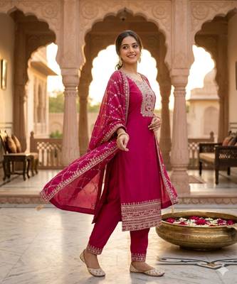 Chinon pink zari-work salwar suit 2